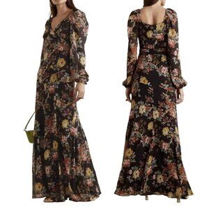 Veronica Beard $898 Silk Runway Maxi Dress Avani Floral Puff Sleeve Sz 2 NWT